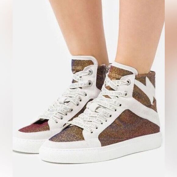 NIB Zadig & Voltaire  Zv1747 High Flash sparkle Sneakers glitter high tops  39 - Picture 1 of 15